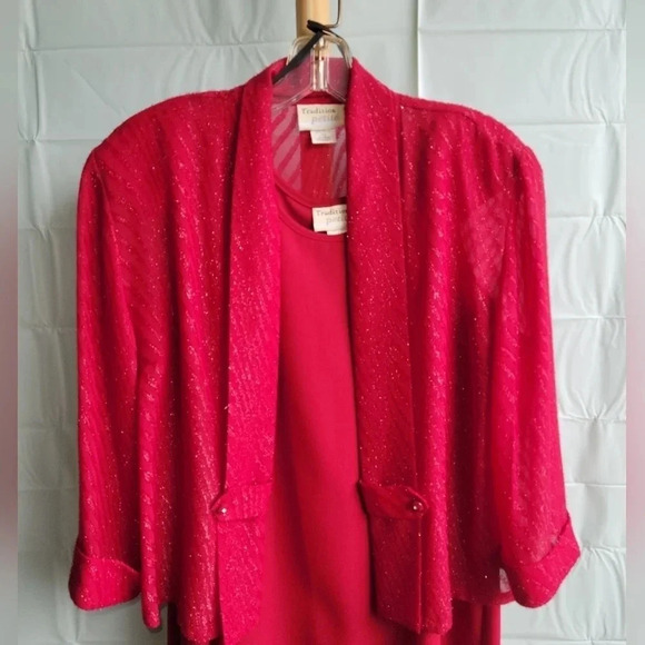 Tradition Petite Mother-of-the-Bride Two-piece  Red Glittery Dress Size 12 - Picture 4 of 16